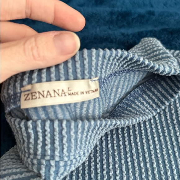 Zenana Ribbed Blue Lounge Set - Picture 5 of 6